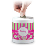 Pink & Green Paisley and Stripes Coin Bank (Personalized)