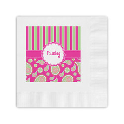 Pink & Green Paisley and Stripes Coined Cocktail Napkins (Personalized)