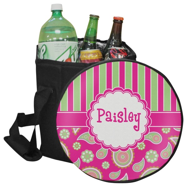 Custom Pink & Green Paisley and Stripes Collapsible Cooler & Seat (Personalized)