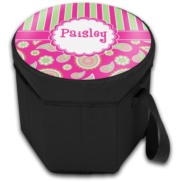 Pink & Green Paisley and Stripes Collapsible Personalized Cooler & Seat (Closed)
