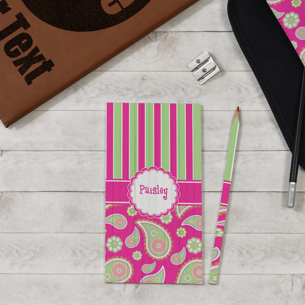 Pink & Green Paisley and Stripes Colored Pencils - In Context