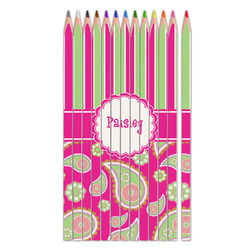 Pink & Green Paisley and Stripes Colored Pencils (Personalized)