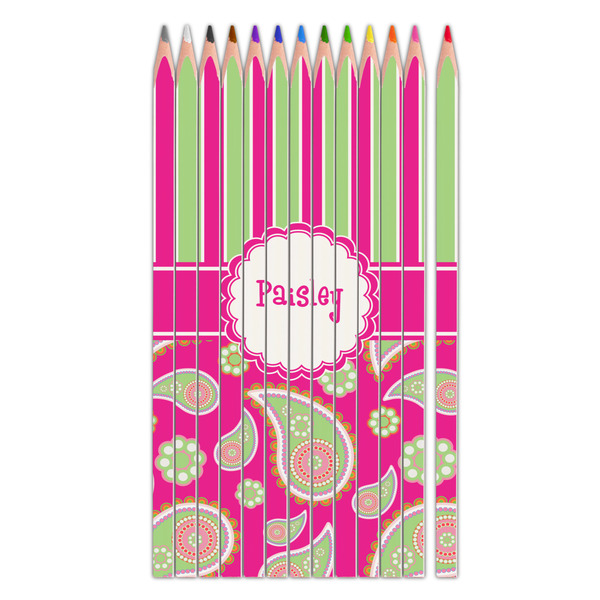 Custom Pink & Green Paisley and Stripes Colored Pencils (Personalized)