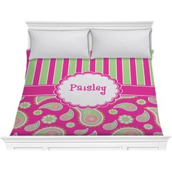 Pink & Green Paisley and Stripes Comforter - King (Personalized)