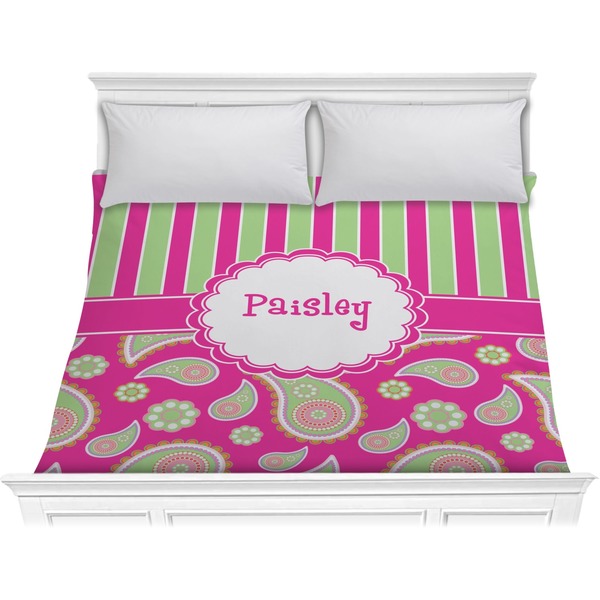 Custom Pink & Green Paisley and Stripes Comforter - King (Personalized)