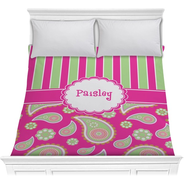Custom Pink & Green Paisley and Stripes Comforter - Full / Queen (Personalized)