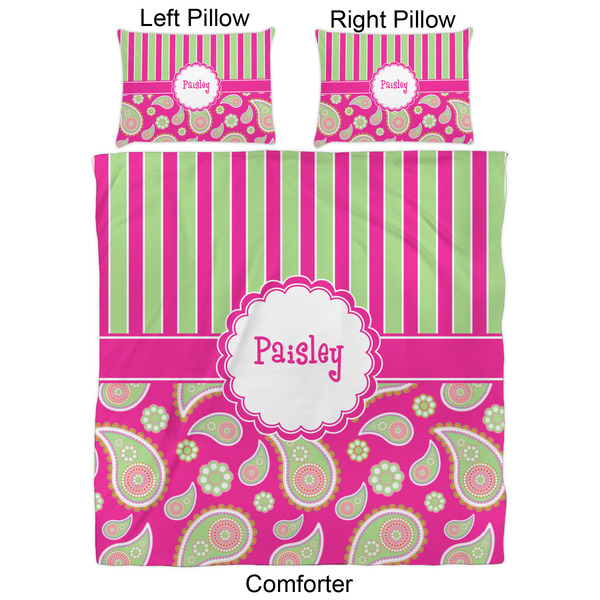 Pink & Green Paisley and Stripes Comforter Set - Queen - Approval