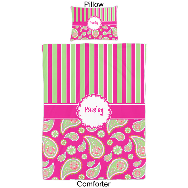 Pink & Green Paisley and Stripes Comforter Set - Twin - Approval