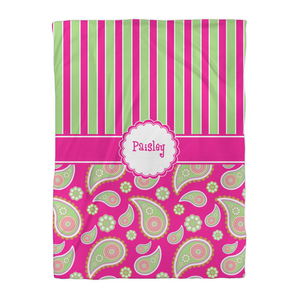 Pink & Green Paisley and Stripes Comforter - Twin XL - Front