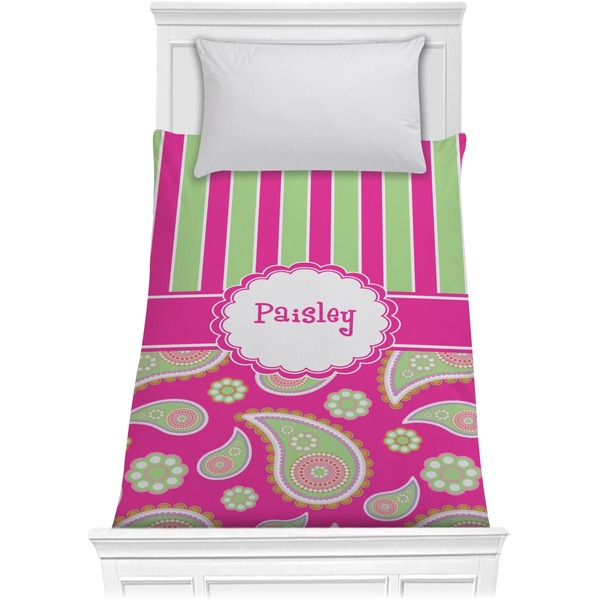 Custom Pink & Green Paisley and Stripes Comforter - Twin XL (Personalized)