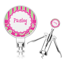 Pink & Green Paisley and Stripes Corkscrew (Personalized)