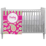 Pink & Green Paisley and Stripes Crib Comforter / Quilt (Personalized)
