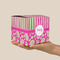 Pink & Green Paisley and Stripes Cube Favor Gift Box - On Hand - Scale View
