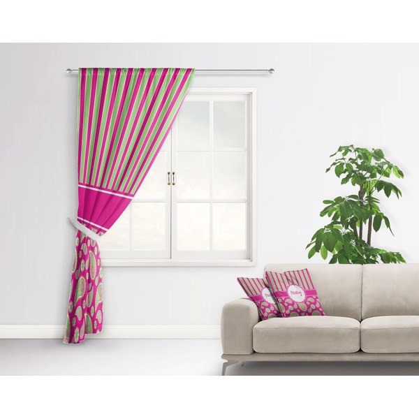 Pink & Green Paisley and Stripes Curtain With Window and Rod - in Room Matching Pillow