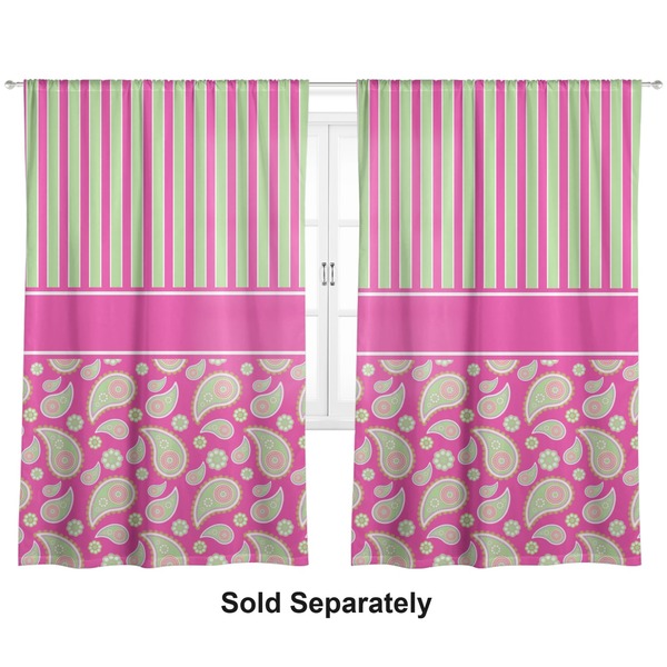 Custom Pink & Green Paisley and Stripes Curtain Panel - Custom Size