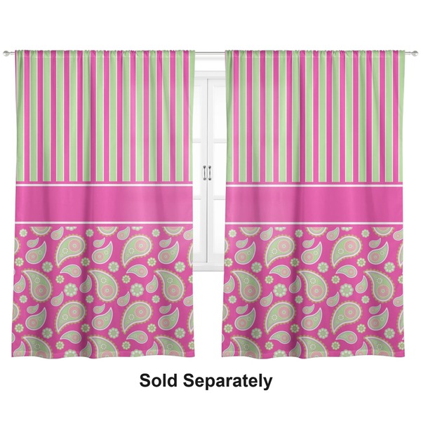 Pink & Green Paisley and Stripes Curtains