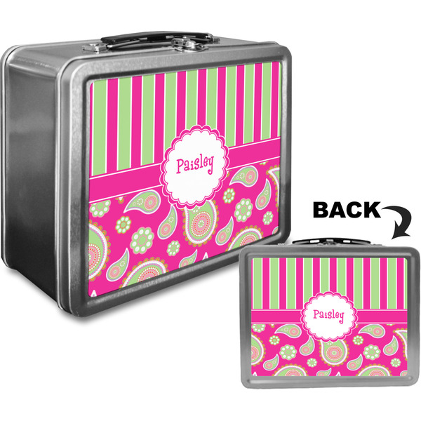 Pink & Green Paisley and Stripes Custom Lunch Box / Tin Approval