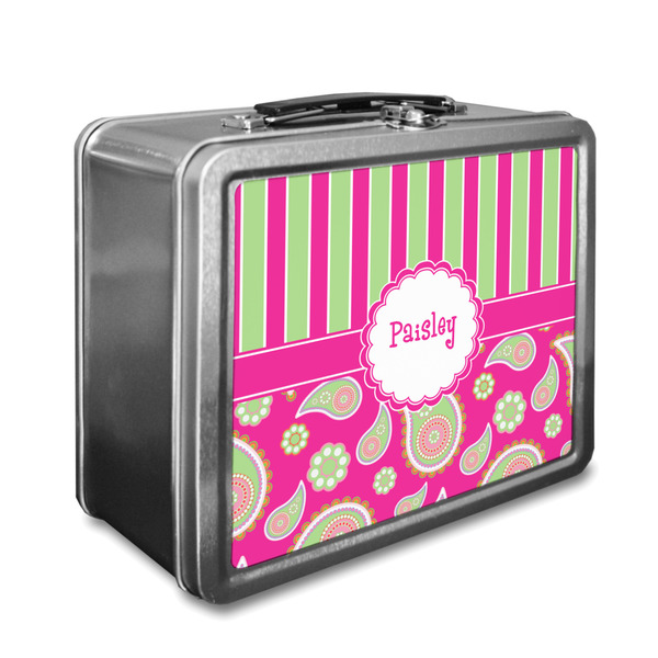 Custom Pink & Green Paisley and Stripes Lunch Box (Personalized)