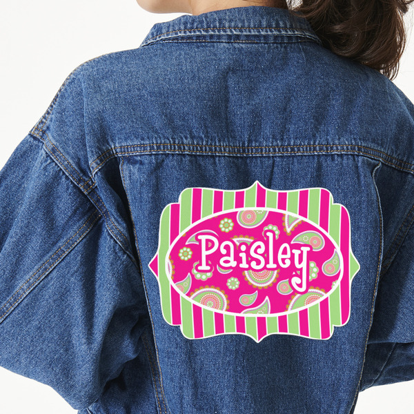 Custom Pink & Green Paisley and Stripes Twill Iron On Patch - Custom Shape - 3XL (Personalized)
