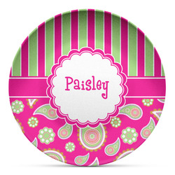 Pink & Green Paisley and Stripes Microwave Safe Plastic Plate - Composite Polymer (Personalized)