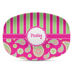 Pink & Green Paisley and Stripes Plastic Platter - Microwave & Oven Safe Composite Polymer (Personalized)