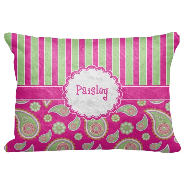 Custom Pink & Green Paisley and Stripes Decorative Baby Pillowcase - 16"x12" (Personalized)