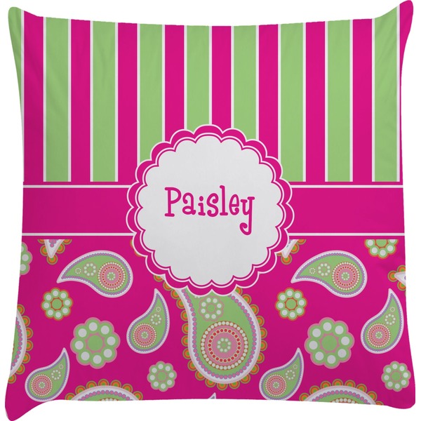 Custom Pink & Green Paisley and Stripes Decorative Pillow Case (Personalized)