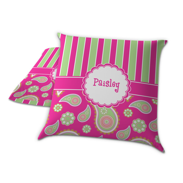 Pink & Green Paisley and Stripes Decorative Pillow Case - TWO