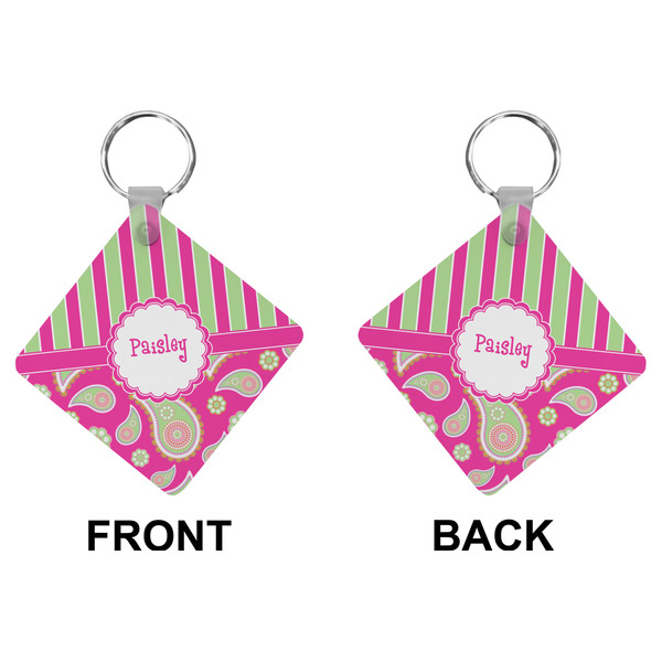 Pink & Green Paisley and Stripes Diamond Keychain (Front + Back)