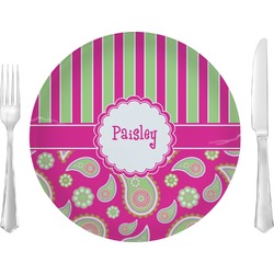 Pink & Green Paisley and Stripes 10" Glass Lunch / Dinner Plates - Single or Set (Personalized)