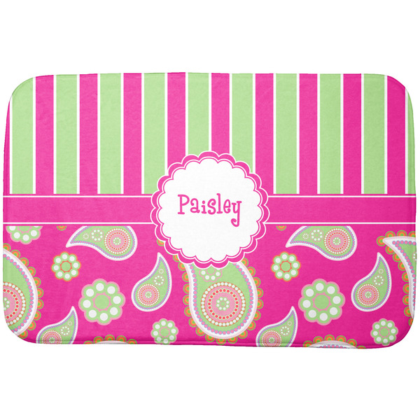 Custom Pink & Green Paisley and Stripes Dish Drying Mat (Personalized)