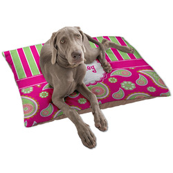 Pink & Green Paisley and Stripes Dog Bed - Large w/ Name or Text