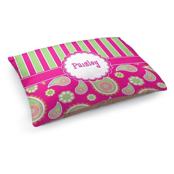 Custom Pink & Green Paisley and Stripes Dog Bed - Medium w/ Name or Text