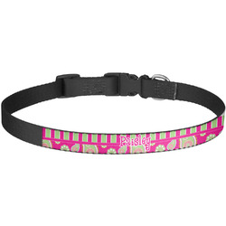 Pink & Green Paisley and Stripes Dog Collar - Large (Personalized)
