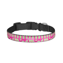 Pink & Green Paisley and Stripes Dog Collar - Large (Personalized)