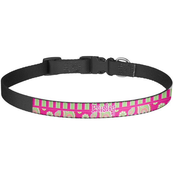 Custom Pink & Green Paisley and Stripes Dog Collar - Large (Personalized)