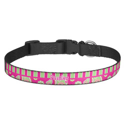 Pink & Green Paisley and Stripes Dog Collar - Medium (Personalized)