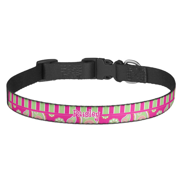 Custom Pink & Green Paisley and Stripes Dog Collar (Personalized)