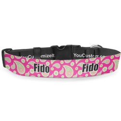 Pink & Green Paisley and Stripes Deluxe Dog Collar (Personalized)