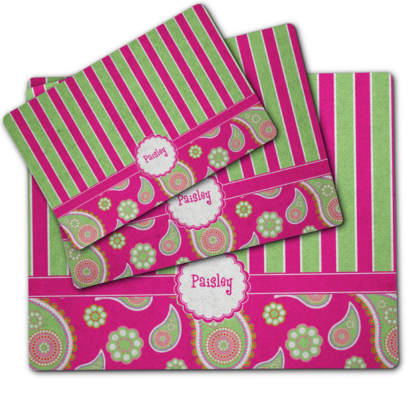 Pink & Green Paisley and Stripes Dog Food Mat - MAIN (sm, med, lrg)