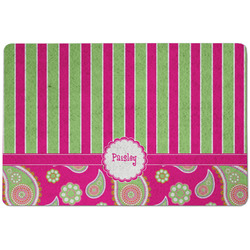 Pink & Green Paisley and Stripes Dog Food Mat w/ Name or Text