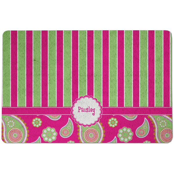 Custom Pink & Green Paisley and Stripes Dog Food Mat w/ Name or Text