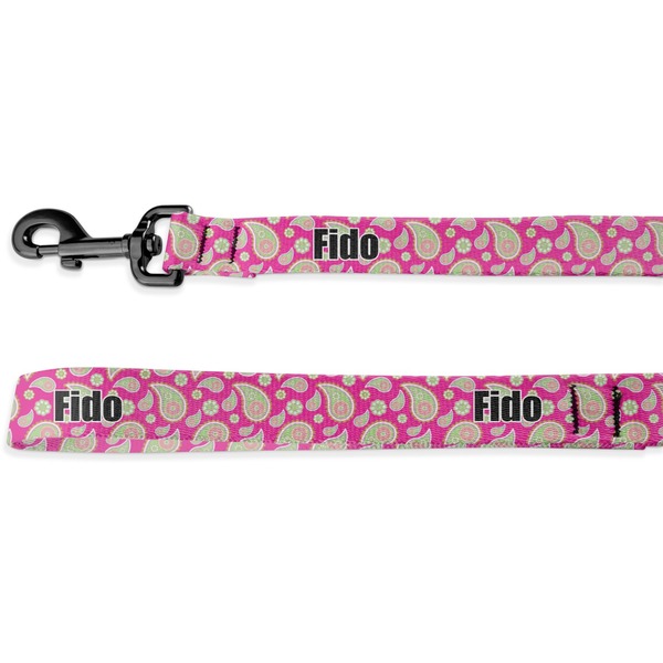 Custom Pink & Green Paisley and Stripes Deluxe Dog Leash (Personalized)
