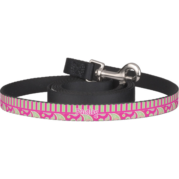 Custom Pink & Green Paisley and Stripes Dog Leash (Personalized)