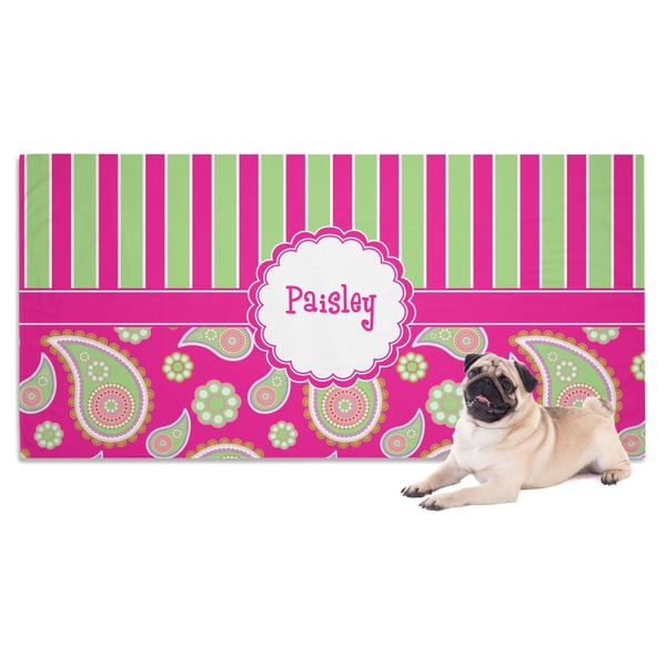 Custom Pink & Green Paisley and Stripes Dog Towel (Personalized)