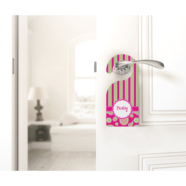 Pink & Green Paisley and Stripes Door Hanger - LIFESTYLE