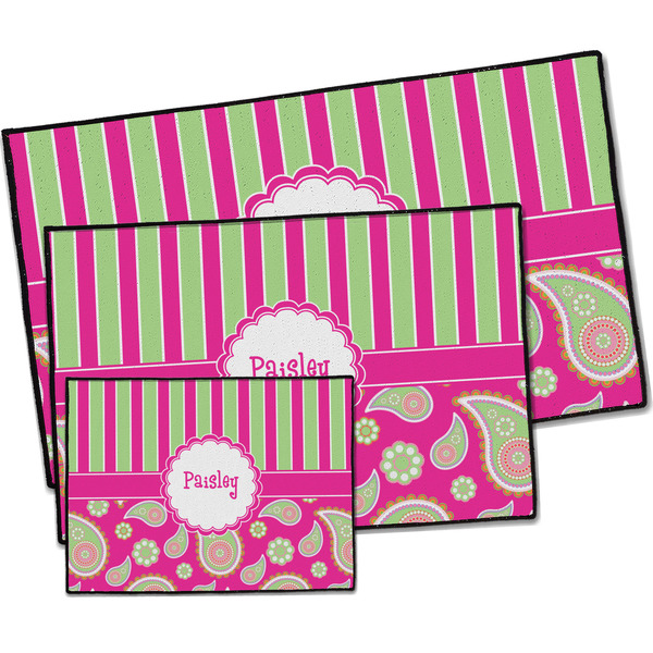 Pink & Green Paisley and Stripes Door Mats - PARENT MAIN