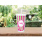 Pink & Green Paisley and Stripes Double Wall Tumbler with Straw Lifestyle