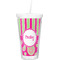 Pink & Green Paisley and Stripes Double Wall Tumbler with Straw (Personalized)