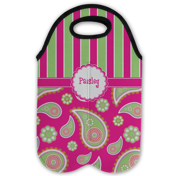 Pink & Green Paisley and Stripes Double Wine Tote - Flat (new)